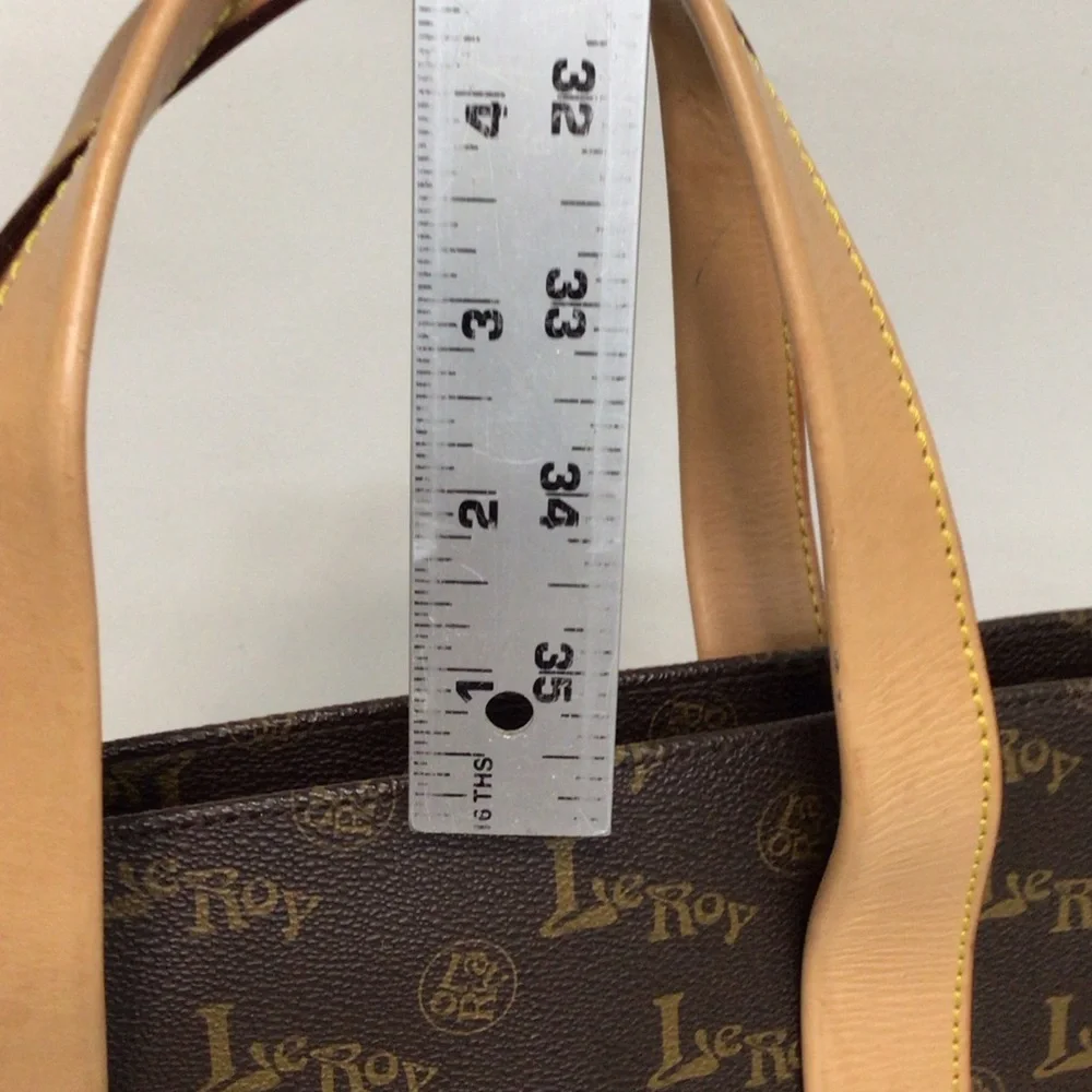 LEROY BROWN TOTE HANDBAG VINTAGE OLD STOCK NEW LOGO LEATHER TRIM 13 X 11 X 3